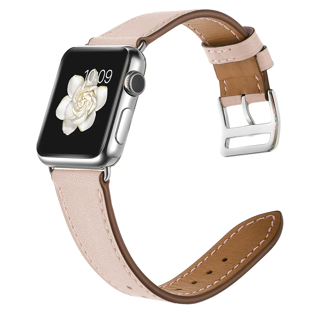 Модный ремешок из натуральной кожи для Apple Watch Band Series 1 2 3 4 38 мм 40 42 44 розовый мятный