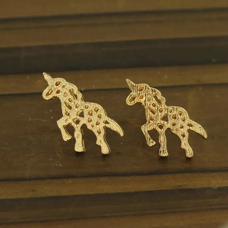 Brushed Origami Unicorn Stud Earrings For Women Vintage Jewelry Hollow Out Fashion Night Club Accessories | Украшения и