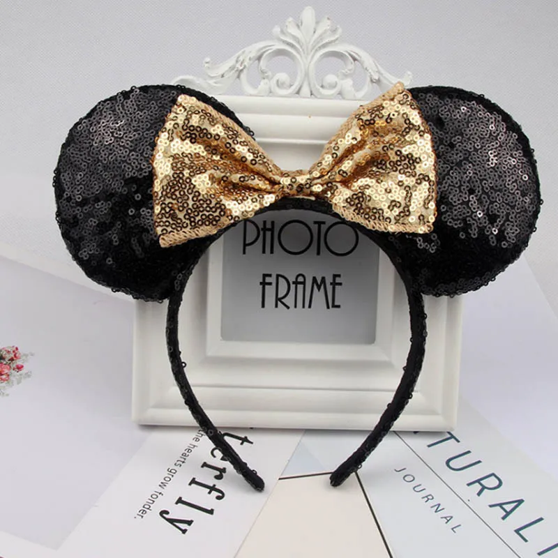 C Головной убор с Минни Маус Дисней, игра в игры, Микки, уши, блестки, повязка для волос для девочек, наголовный обруч принцессы, плюшевая детская игрушка-подарок - Цвет: C