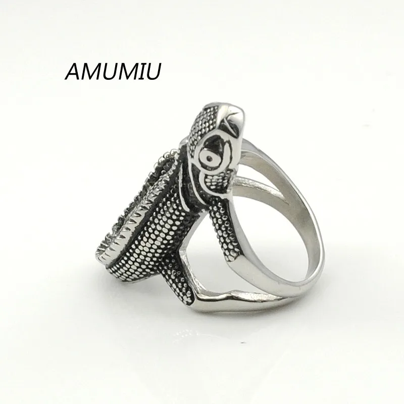 AMUMIU Модные мужские кольца 316L ювелирные изделия из нержавеющей стали мужские кольца винтажные подростковые ящерицы HZR028
