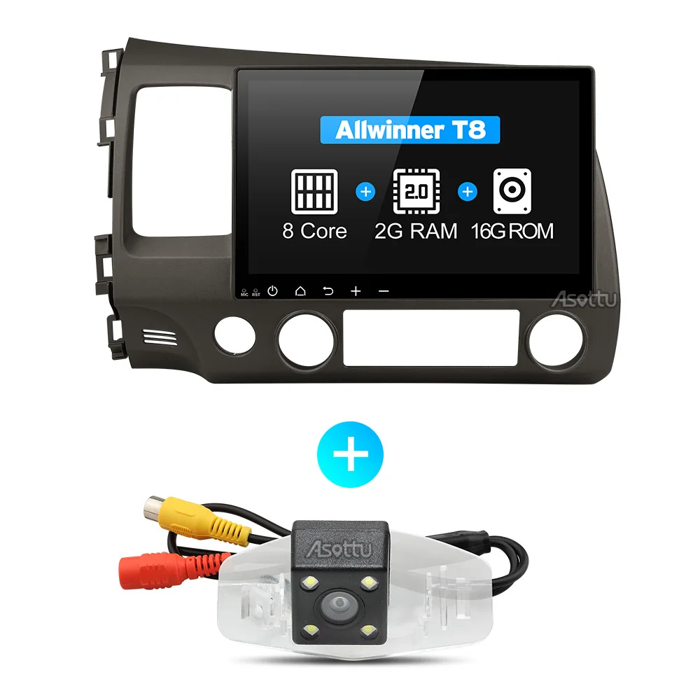 with camera Asottu 2 г android 8,1 автомобиль dvd gps плеер для honda civic 2006-2011 автомобилей Радио Видео плеер gps-навигация автомобиля стерео 2 din dvd - Цвет: with camera