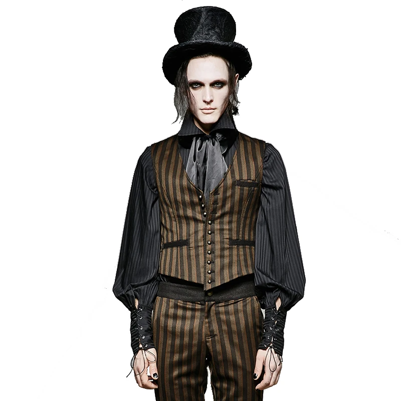 Мужская кожаная жилетка в стиле стимпанк с V-образным вырезом | одежда