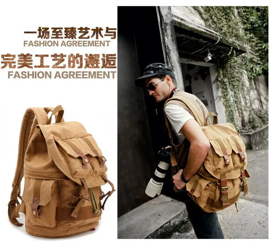 Холщовые походные рюкзаки мужские винтажные кожаные военные и женские школьные