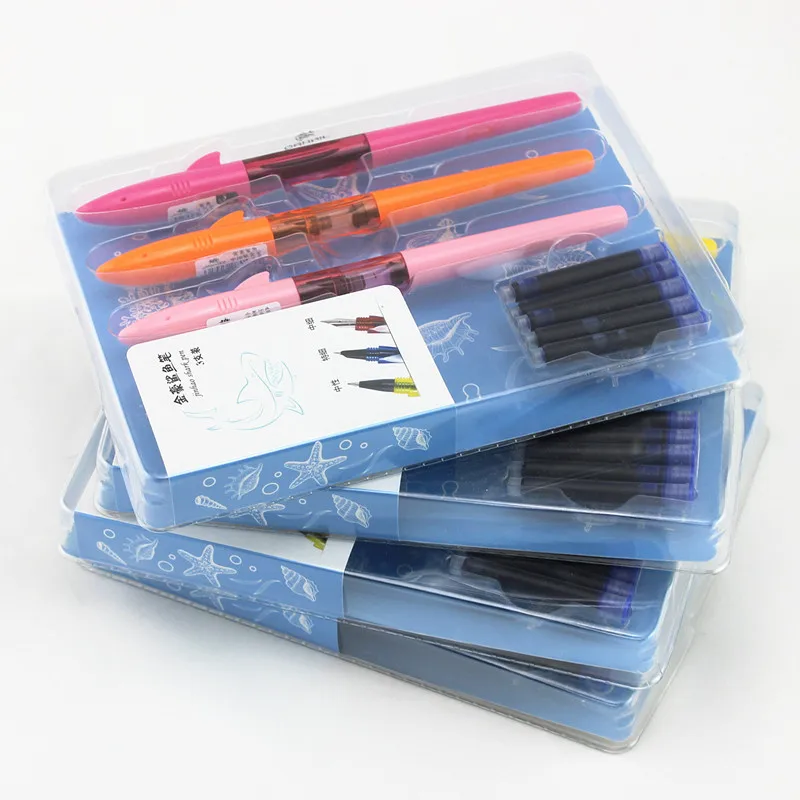 

3PCS Set High Quality JINHAO Fountain Pen Shark Gel Pen 0.5MM 0.38MM Nib Ink Pens kawaii School supplies caneta tinteiro