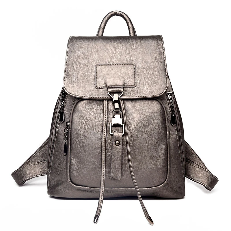 Backpacks For Girls Leather Women Travel Shoulder Bag High Quality Ladies Bagpack Large Capacity Backpack Female Back Pack - Цвет: Bronze backpacks