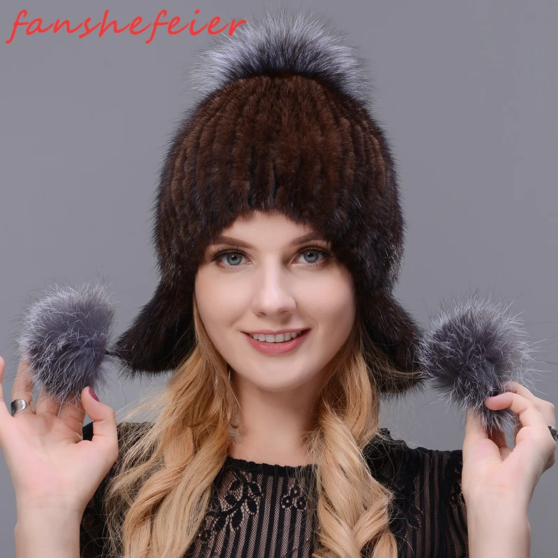 FANSHEFEIER зимняя женская Норковая шапка НОВАЯ для защиты ушей норки и лисы ручной