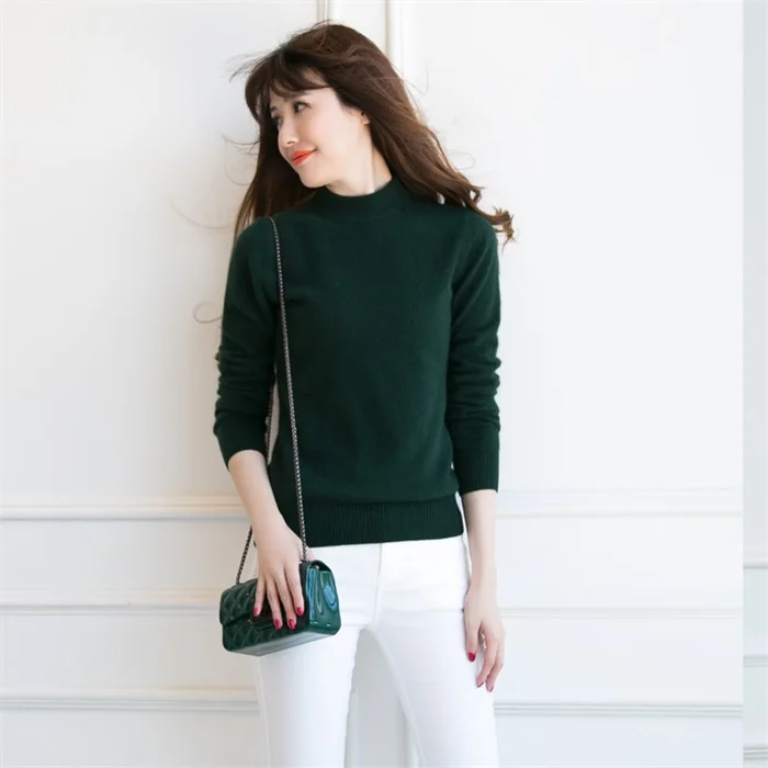 Dark green Gejas Ainyu осенне-зимние свитера Мода женские кашемировые свитера с высоким воротом свитер Женский вязаный пуловер зимние топы - Цвет: Dark green