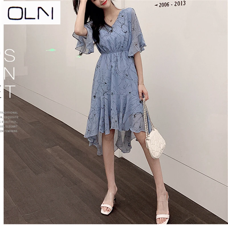 Платье oln корейское vestidos летнее Новое поступление оптовая продажа цвет v-образный