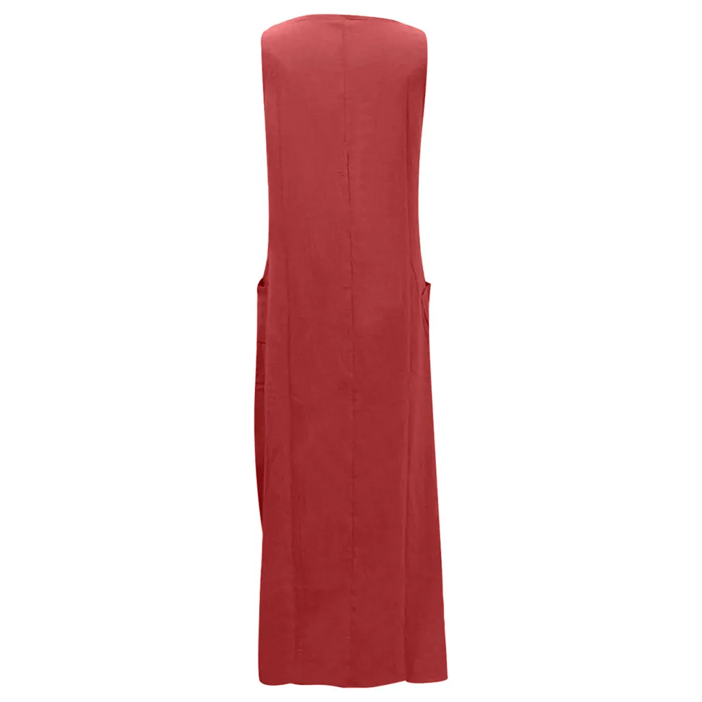 Платье жилет Женское однотонное без рукавов простой Свободный Повседневный