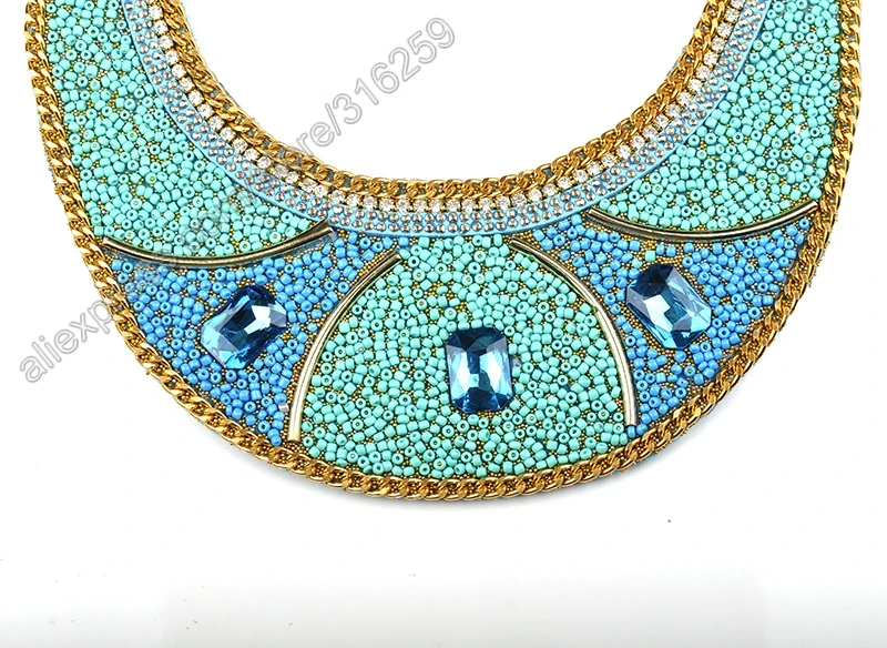 Short Fake Collar Sapphire U-shape Blue Bib Choker Necklaces Women Bohemian Necklace Ethnic Jewelry Vintage Style | Украшения и