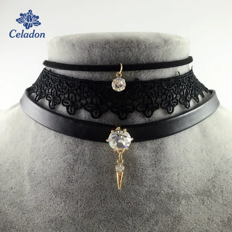 Новый дизайн 3 шт./компл. кожаный инкрустационный кристалл камень кулон черный