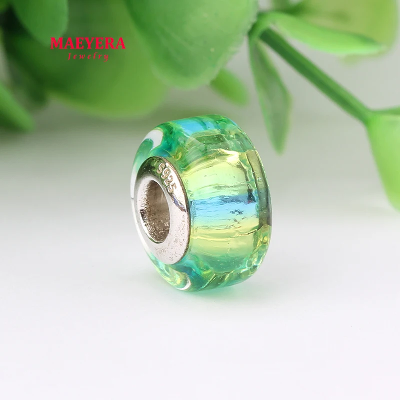 MAEYERA подлинные 925 пробы серебряные бусины лэмпворк яркие серебряные бусины из муранского стекла подходят к Европейскому браслету 920306
