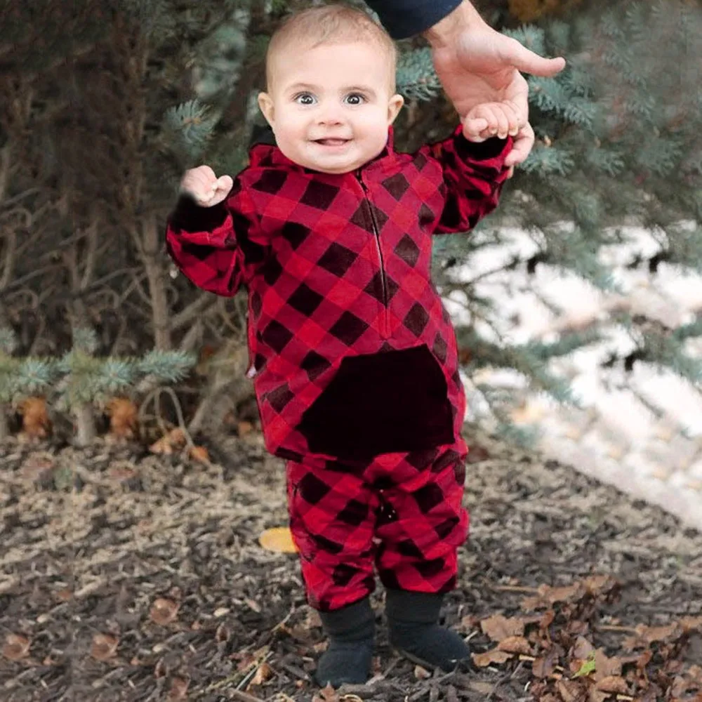 

Autumn New Baby Rompers Infant Hooded Jumpsuits Baby Long-Sleeved Plaid Rompers Children Outerwear Costume For Boys And Girls
