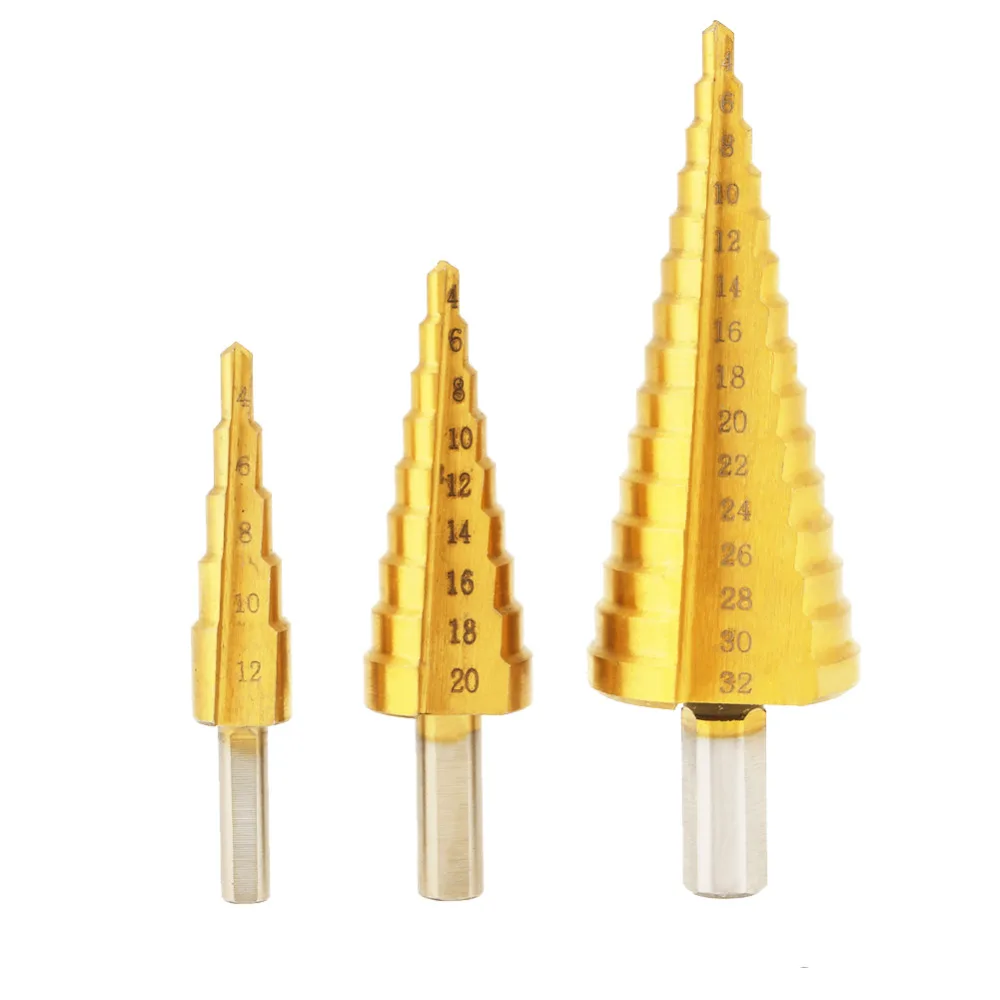 6 шт. ступенчатые сверла из быстрорежущей стали с титановым покрытием 3 шт.|Сверла|