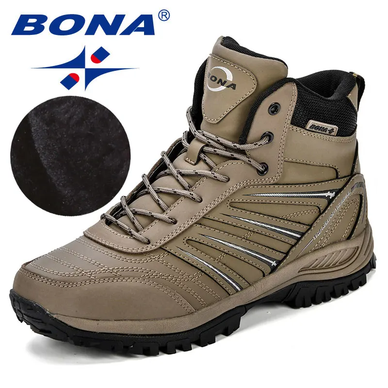 Medium grey black BONA/ г. Осенне-зимние мужские ботинки большой размер 41-46, популярная Стильная мужская обувь повседневные модные высокие теплые мужские Нескользящие ботинки на шнуровке - Цвет: Medium grey black