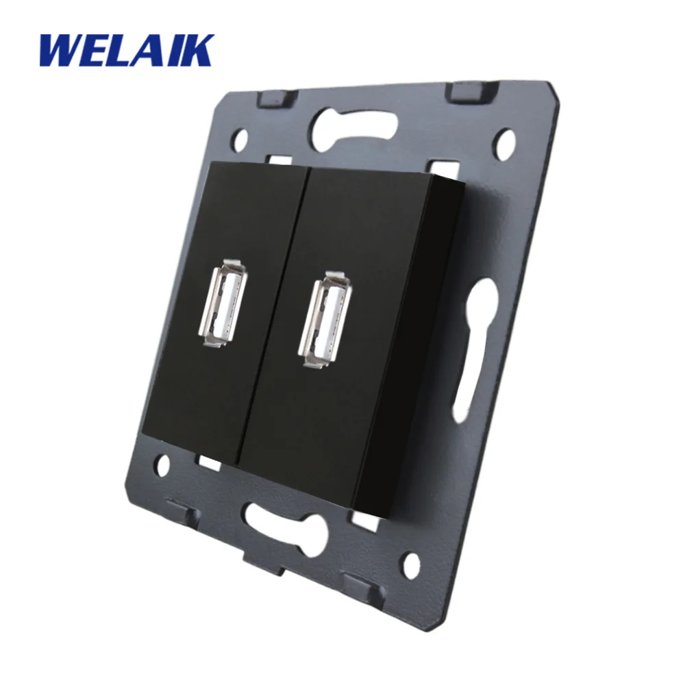 Welaik ЕС Стандартный USB гнездо Комплектующие для самостоятельной сборки белые стены 2USB разъем Запчасти без Стекло Панель USB зарядки источника питания A82USW