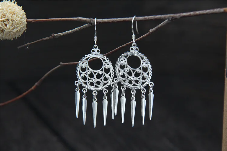 2018 Real New Arrival None Bohemia Retro 100% 925 Sterling Drop Earrings For Women Tassels Hollow Vintage Thai Earring Jewelry | Украшения
