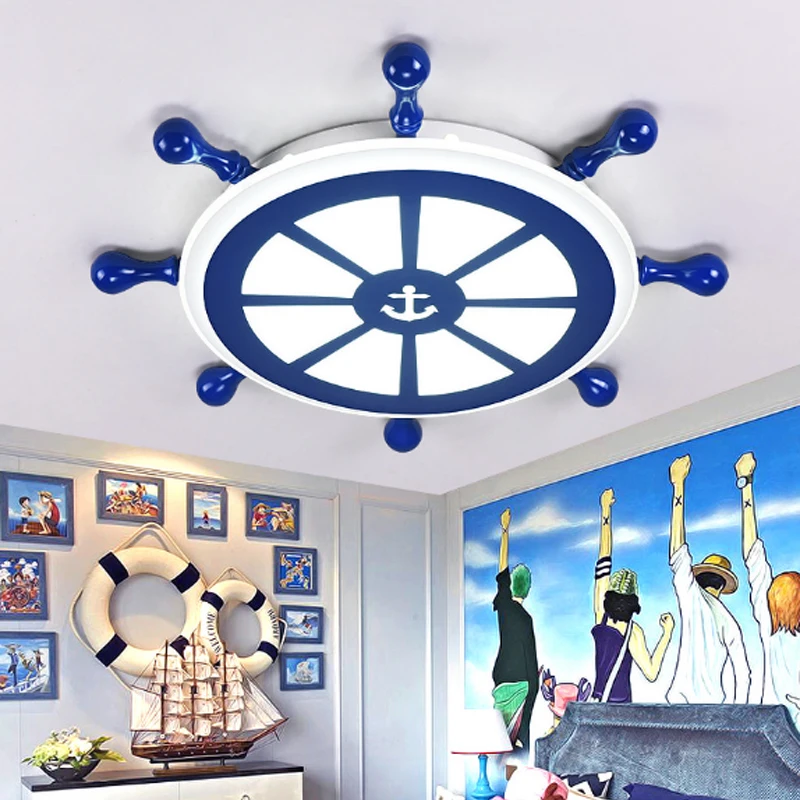 

Creative Pirate Boat Children's Room Blue LED Ceiling Lights Mediterranean Dining Kitchen Luminaire Bedroom Study Ceiling Lamp