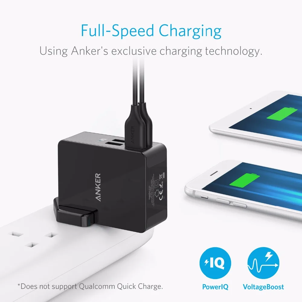 Anker 27 Вт 4-портовое настенное зарядное устройство USB порт питания 4 Lite со сменными вилками Великобритании и ЕС для iPhone Galaxy iPad htc huawei LG и т. Д
