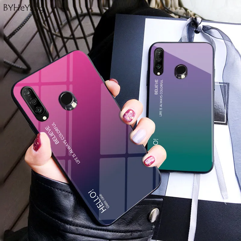Для huawei P30 LITE чехол Роскошный Жесткий закаленное Стекло Мода Градиент защитный