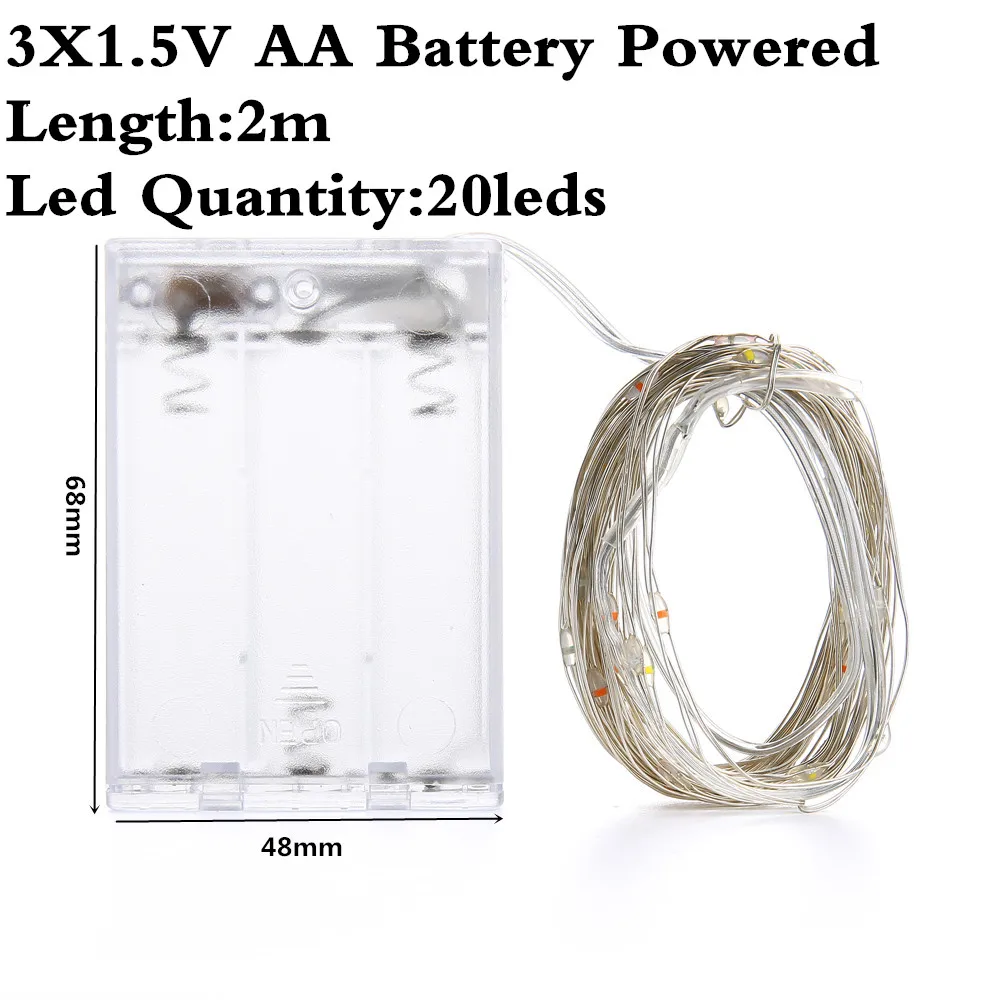 2 м, 5 м, 10 м, Светодиодная лента, светильник USB, 5 В, 3AA, батарея, медный провод, уличный струнный светильник, сказочный, для рождества, свадьбы, вечеринки, нового года - Испускаемый цвет: 2m AA Battery