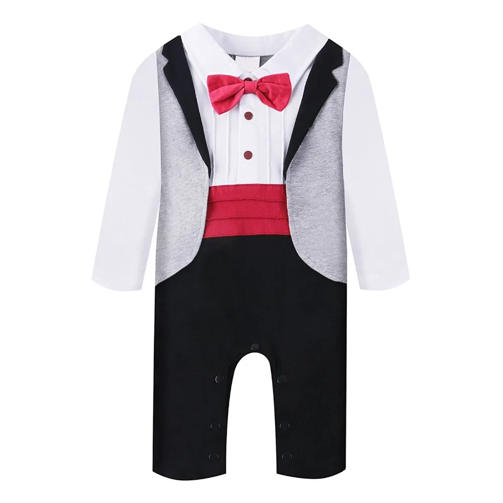 Baby Boy Suit Wedding Romper Newborn Baptism Formal Outfit Infant Party Gentleman Clothes Costume Set Long Sleeves |