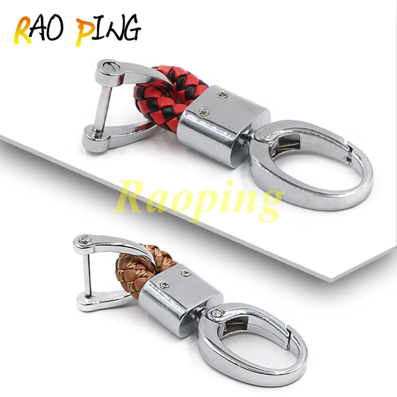 Raoping 1PC Metal and Leather Key Ring KeyChain Black Red Brown Coffee Color Auto Accessories For Man Women Gift Keychain on Bag |
