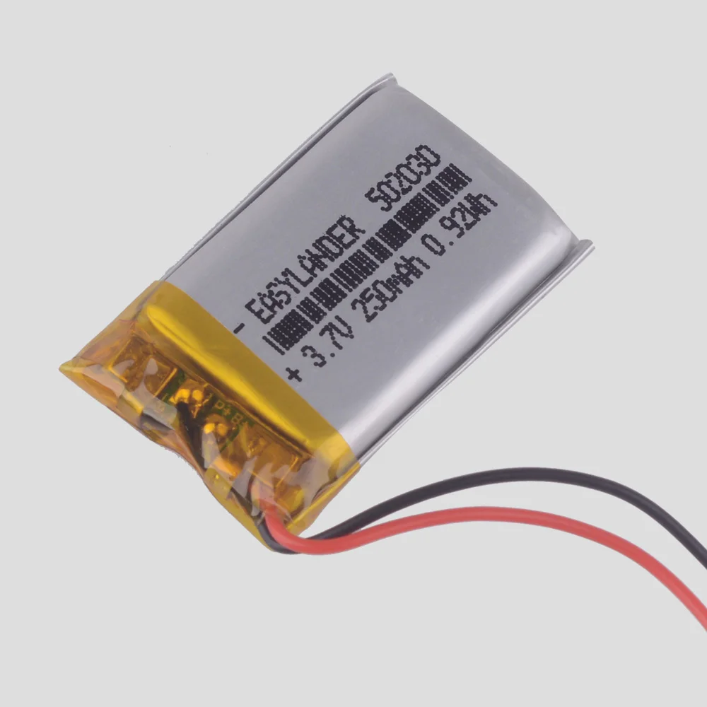 Li ion lithium polymer battery 052030 502030 3.7V 250mAh MP3 MP4 MP5 Bluetooth Headset batteries Wearable Electronics Devices |
