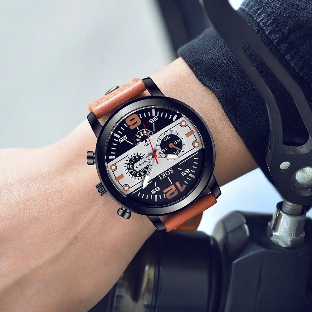 

Gofuly 2018 Hot sale Couple Fashion Leather Band Analog Quartz Round Wrist Watch Business men's watch Drop shipping