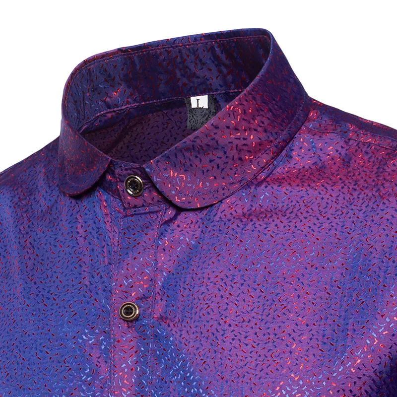 Мода фиолетовый горох шелковая атласная рубашка для мужчин мода Slim Fit платье рубашки мужские s Клубные Свадебные вечерние повседневные рубашки