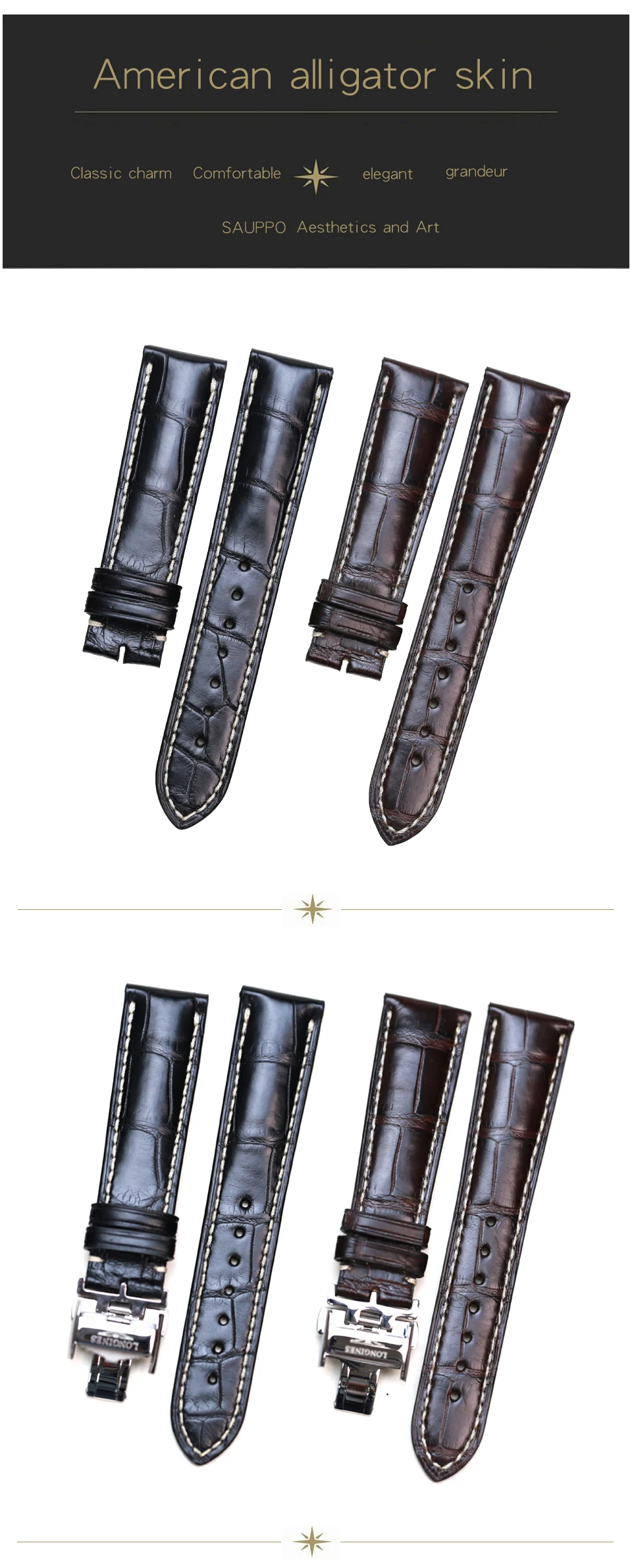 SAUPPO мягкие из крокодиловый кожи Подходит для Longines коллекция мастера ремень для часов пояса из натуральной кожи часы для мужчин браслет