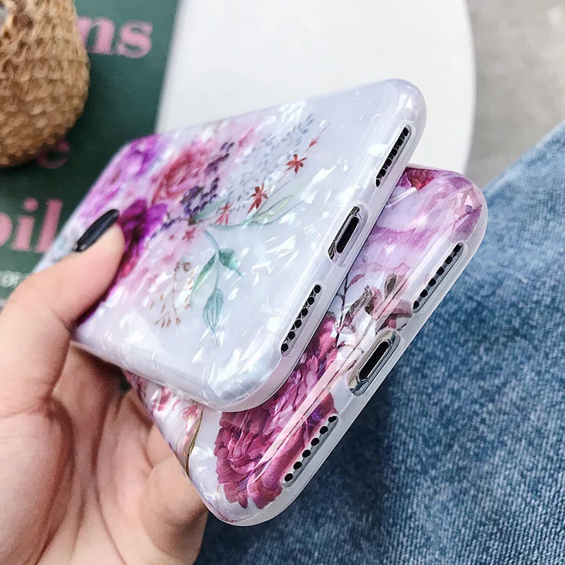 USLION Bling Dream Shell Silicone Phone Case For iPhone X XR XS Max Glitter Flower Cases for 6 6S 8 7 Plus Soft TPU Cover |
