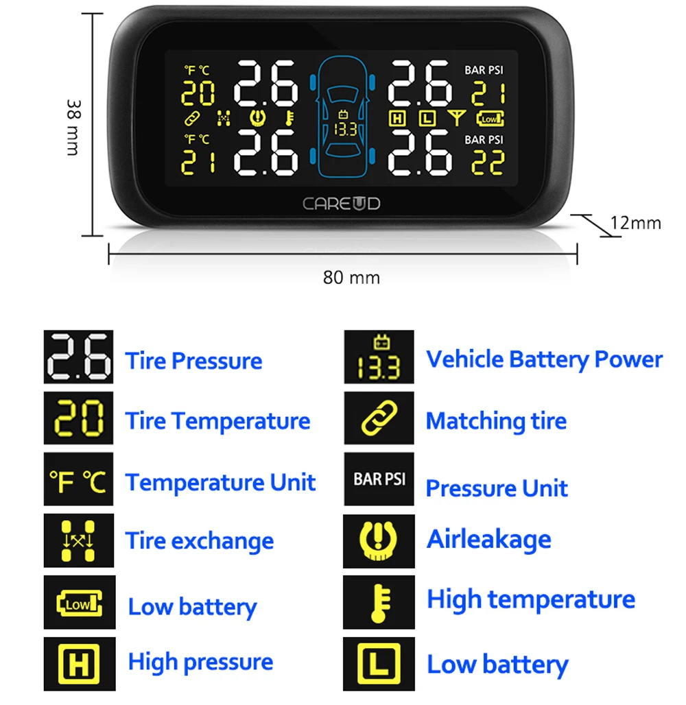 Careud U903 авто беспроводной TPMS система контроля давления в шинах Авто сигнализация давления в шинах прикуриватель система мониторинга давления в шинах