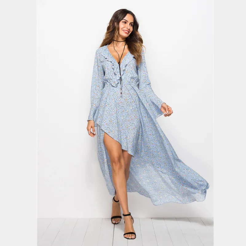платье женское осень 2019 цветочное с длинным рукавом платья больших размеров