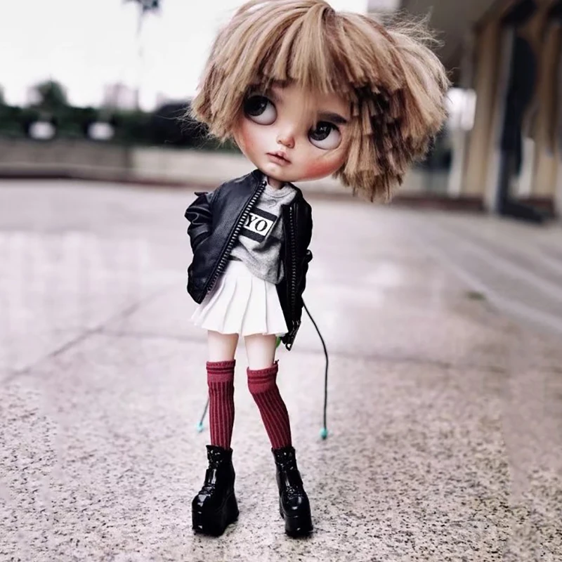 1 пара кукольных туфель Blyth, крутые черные, белые короткие сапоги на платформе, обувь для кукол, аксессуары для куклы Licca, Azone, OB24, Blyth, 1/6
