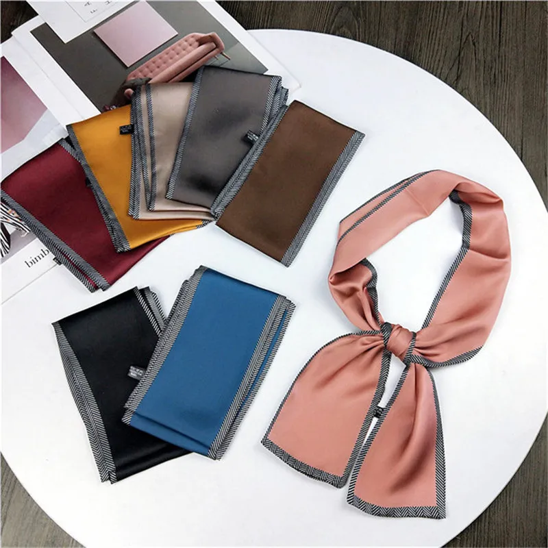 

100*9cm New Printed Design Silk Scarf Small Handle Bag All-match Wraps Elegant Women Spring Summer Bandana Foulard Femme Scarves