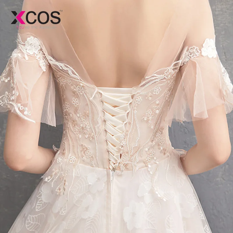 XCOS реальные фотографии цвета шампанского белое кружевное свадебное платье