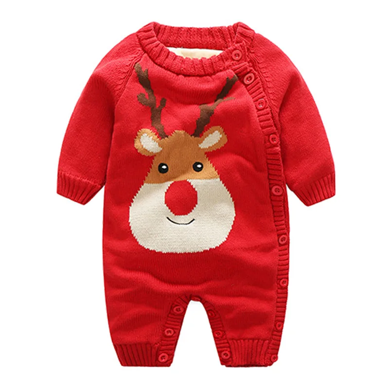 Рождественские теплые детские комбинезоны зимняя одежда для новорожденных