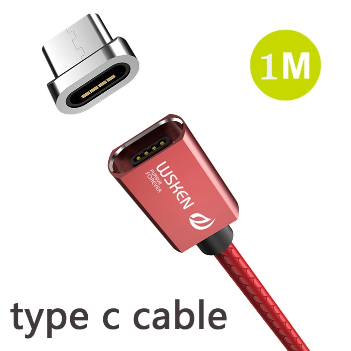 type c cable red WSKEN X1 Магнитный кабель для зарядки и передачи данных, магнитный кабель для зарядки iPhone, кабель Micro USB 3A, быстрый кабель usb type C USB C, Micro USB - Цвет: type c cable red