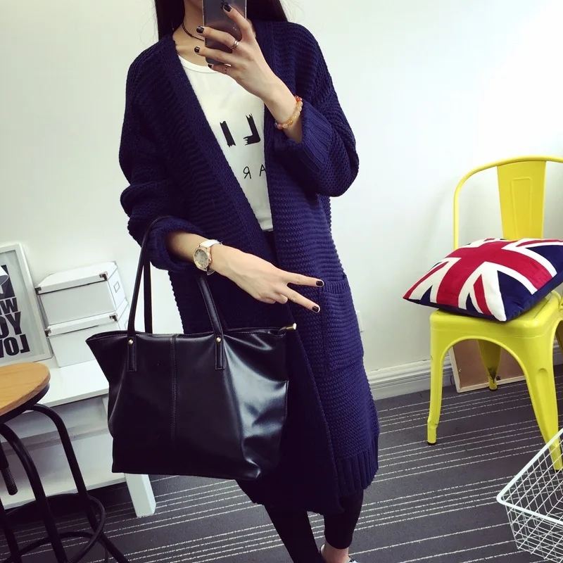 long knitted Cardigan Women Sweater casual Pocket Poncho Plus Size Coat Loose Sweaters vestidos Cardigans DX561 |