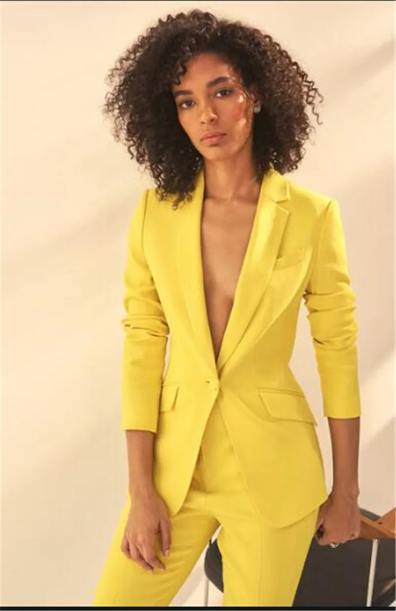 

Yellow Women Notch Lapel Jacket+Pants Women Business Suits Women Pantsuit Office Uniform Style Female Trouser Suit Custom Made