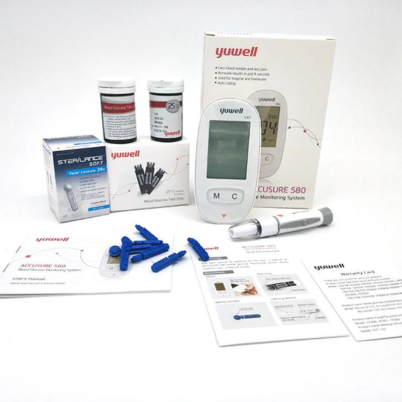 Yuwell-580 сахара в крови Тесты er глюкометр монитор 50 шт. Тесты полоски диабетической глюкометров сахар метр Тесты машины mg /DL медицинская техника глюкометр безинвазийный глюкометр мониторинг глюкозы глюкоза крови