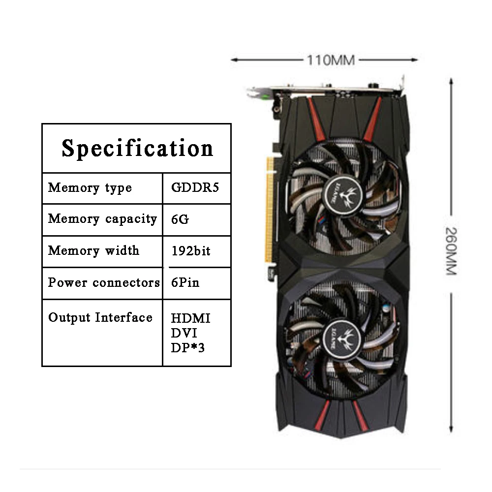 Шахтер горнодобывающей gtx1060 6 г игровой видеокарты ГБ/192bit/GDDR5/8000 мГц/1506 1708 мГц/DVI +