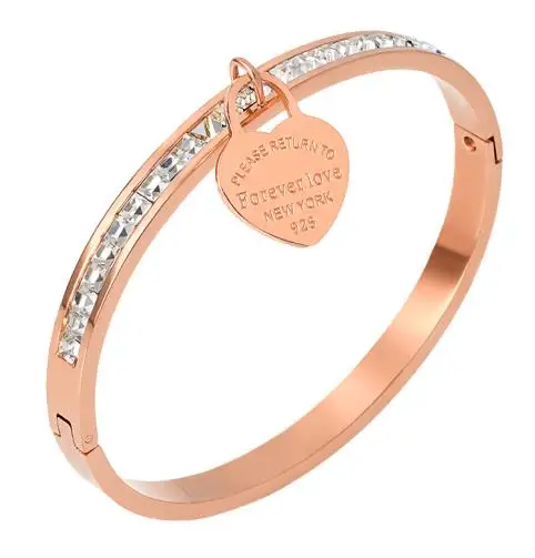 rose gold color Модные браслеты из нержавеющей стали CZ Lover Браслеты для женщин Кристалл Золотое покрытие Браслет Модные женские ювелирные изделия для девочек - Окраска металла: rose gold color
