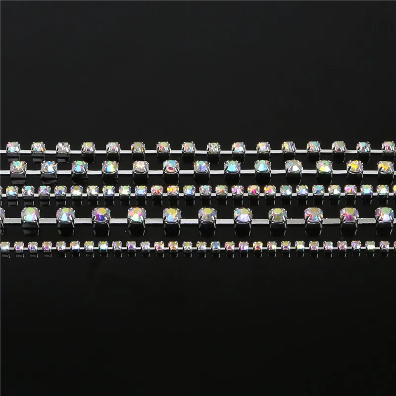 10 yards/roll Silver Rhinestone Chain White AB Crystal SS6-SS18 Electroplated Sliver DIY Apparel Sew On Jewelry Accessory |