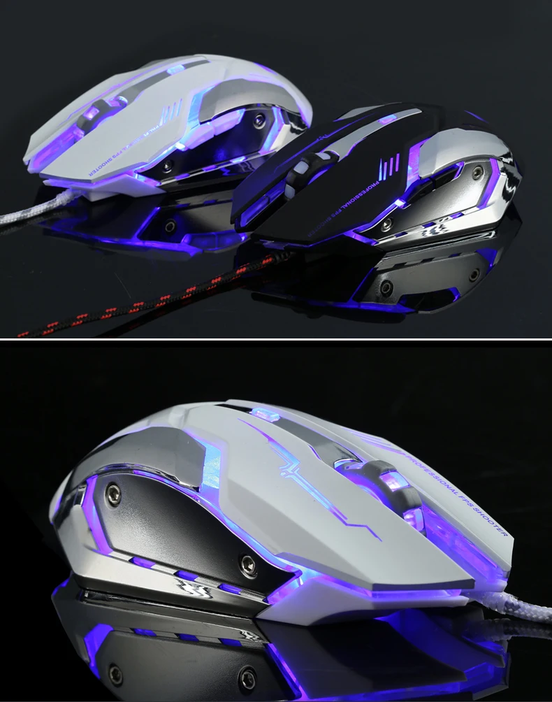 Проводная V8 Бесшумная USB эргономичная оптическая игровая мышь 3200 dpi для ПК, ноутбука, компьютера, светодиодный геймерская мышь с металлической пластиной и подсветкой