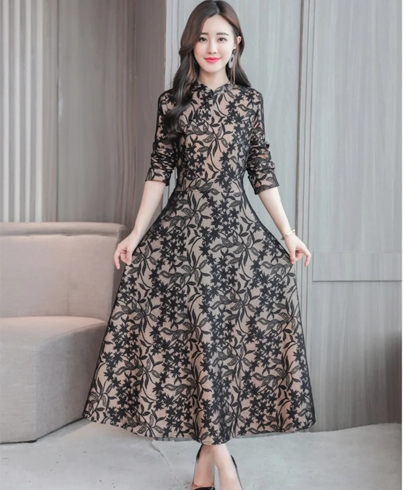 Зимние платья женские Cheongsam Qipao традиционное китайское платье ретро винтажное вьетнамское Платье длинное сексуальное восточное платье TA1330