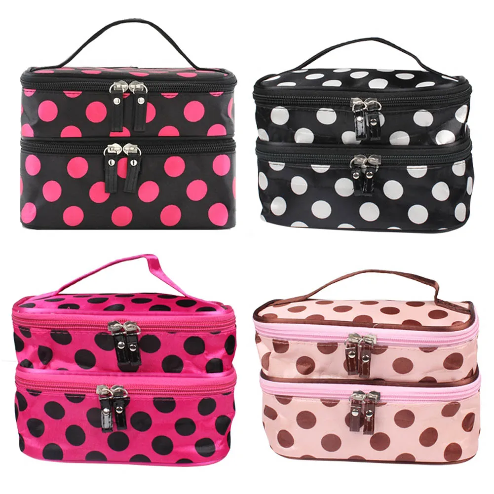 Портативный Для женщин точка большой 2 слоя макияжа Косметический набор Красота