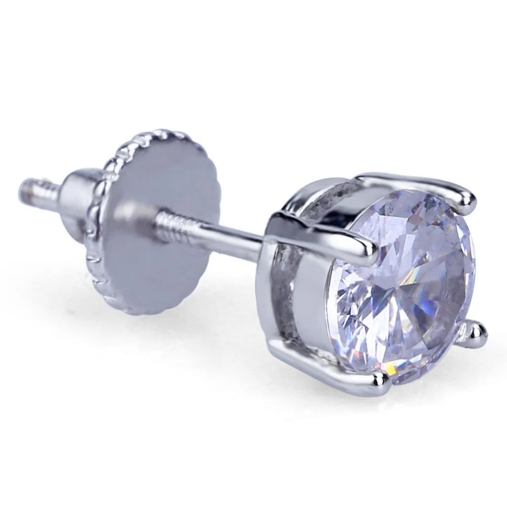 TOPGRILLZ хип хоп Iced Out Bling 6 мм круглый Фионит серьги золото/серебро микро-паве лаборатория D серьги с закручивающаяся задняя часть