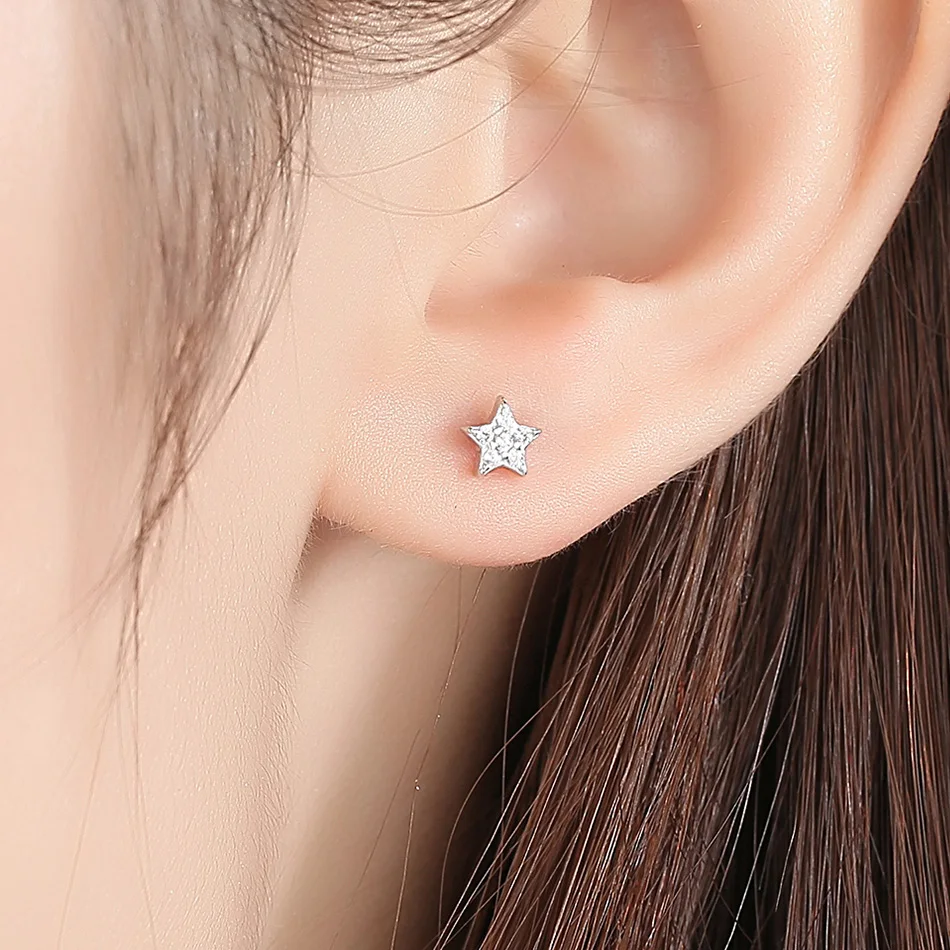 BELAWANG луна и звезды серьги гвоздики для женщин 925 стерлингового серебра